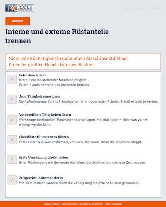 Checkliste internes und externes Rüsten trennen — Rozek Consulting